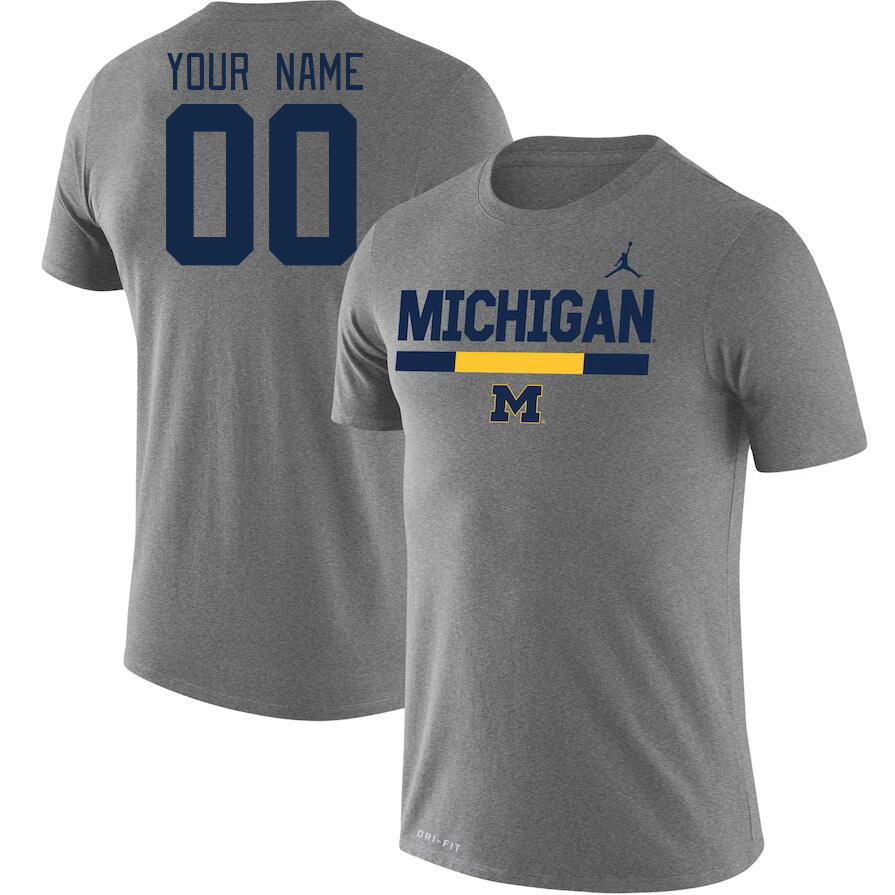 Custom Michigan Wolverines Name And Number College Tshirt-Gray - Click Image to Close